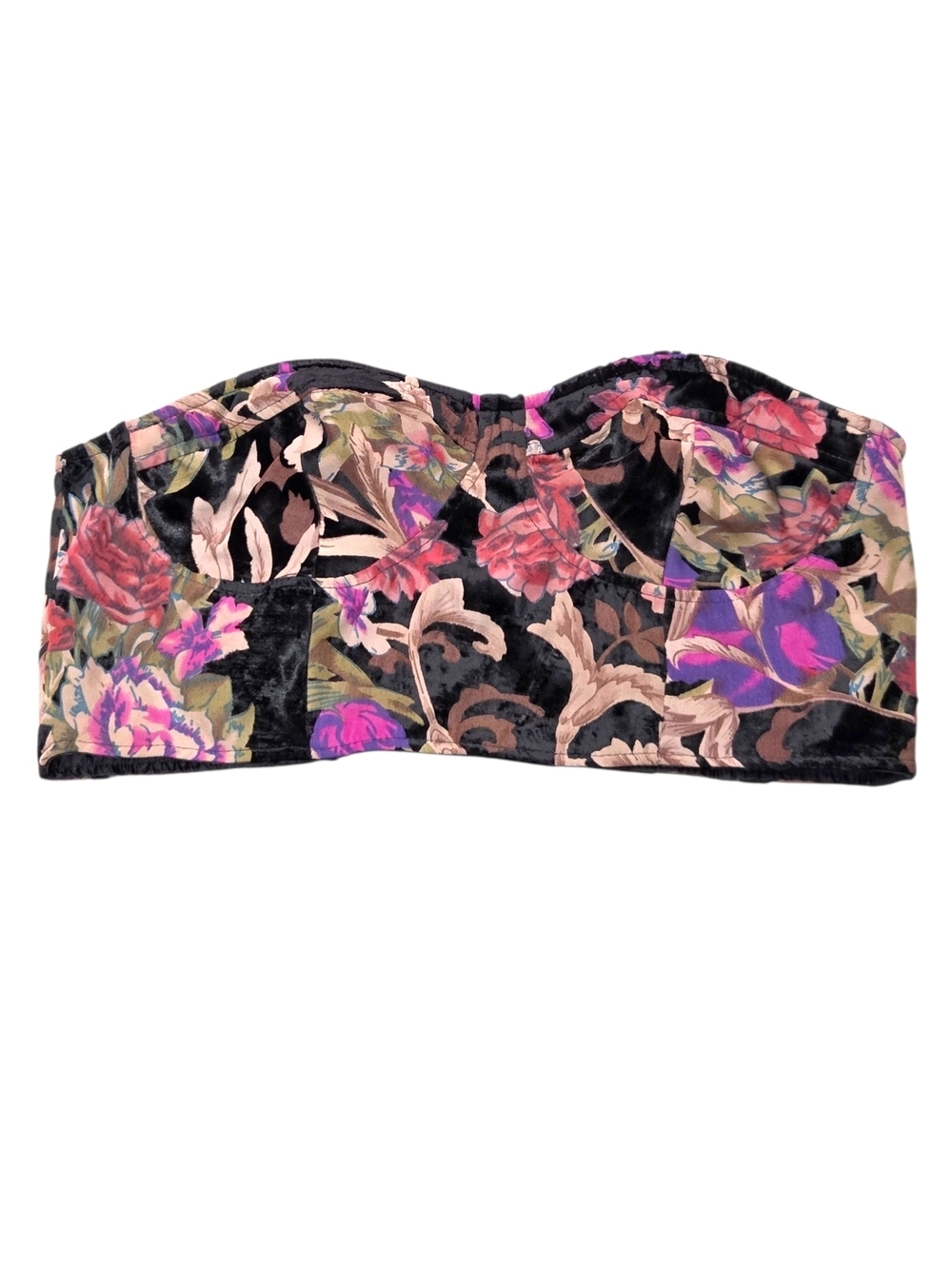 Nasty Gal Collection Black Floral Velvet Cropped Bustier Size 14 / XL NWOT
